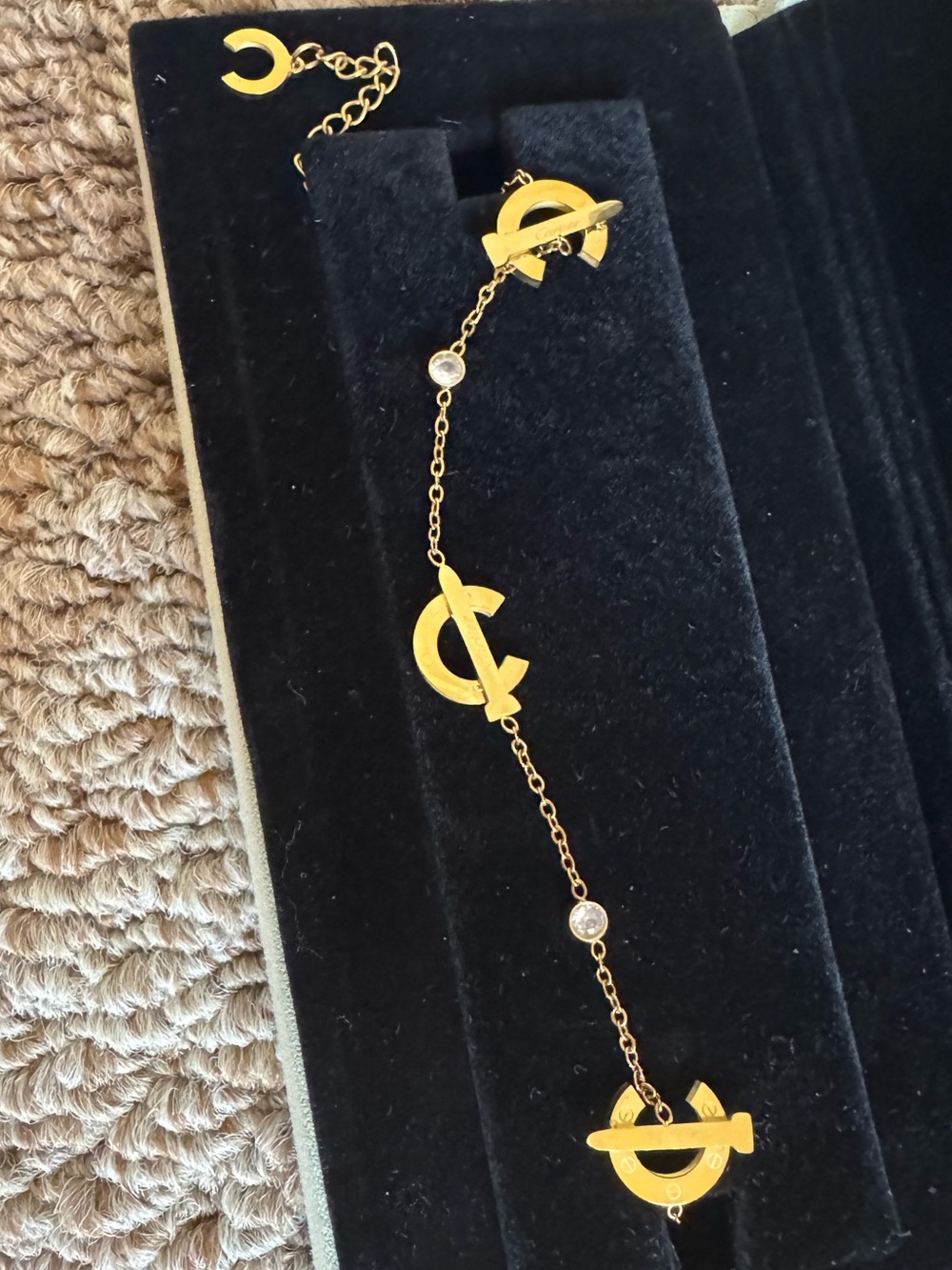Gold Tone Women's Chain Bracelet with Circular Toggle Accents